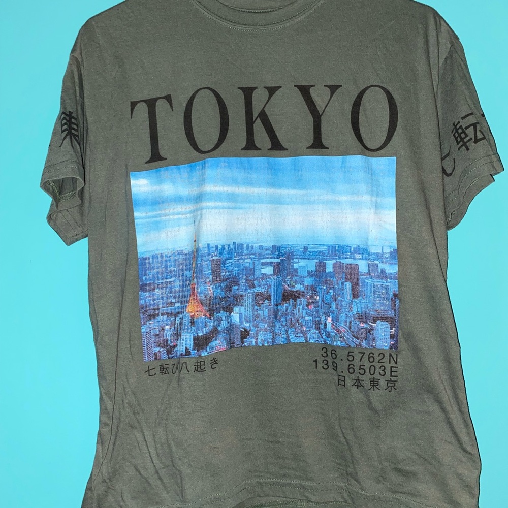Green Tokyo Skyline Graphic Tee Short Sleeve